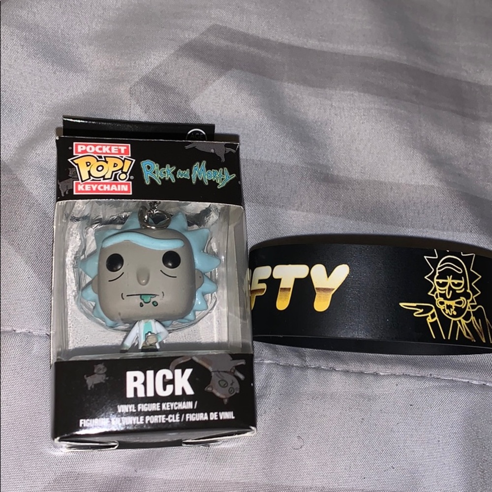 Rick and morty funko pop and bracelet